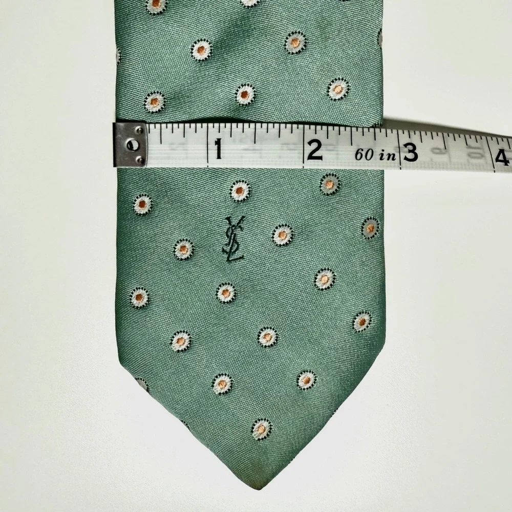 Yves Saint Laurent Tie Mens Green Geometric Medallion YSL Logo